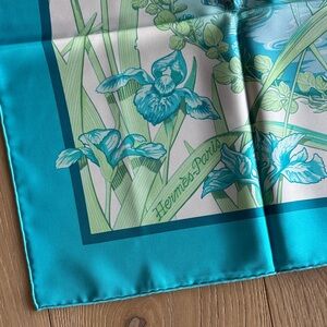 Hermes Turquoise and Cream Floral Scarf